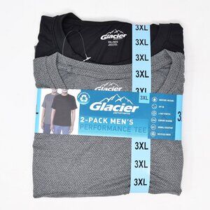Glacier Performance Tee Men 3XL 2 Pack New Short Sleeve Black Grey Gym Casual